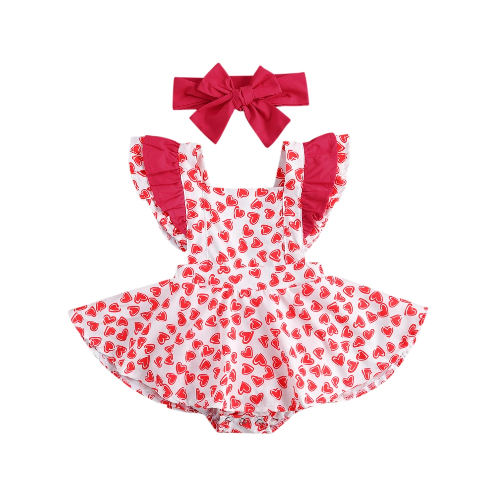 Baby Girl’s Ruffles Fly Sleeve Heart Bandage Romper and Headband