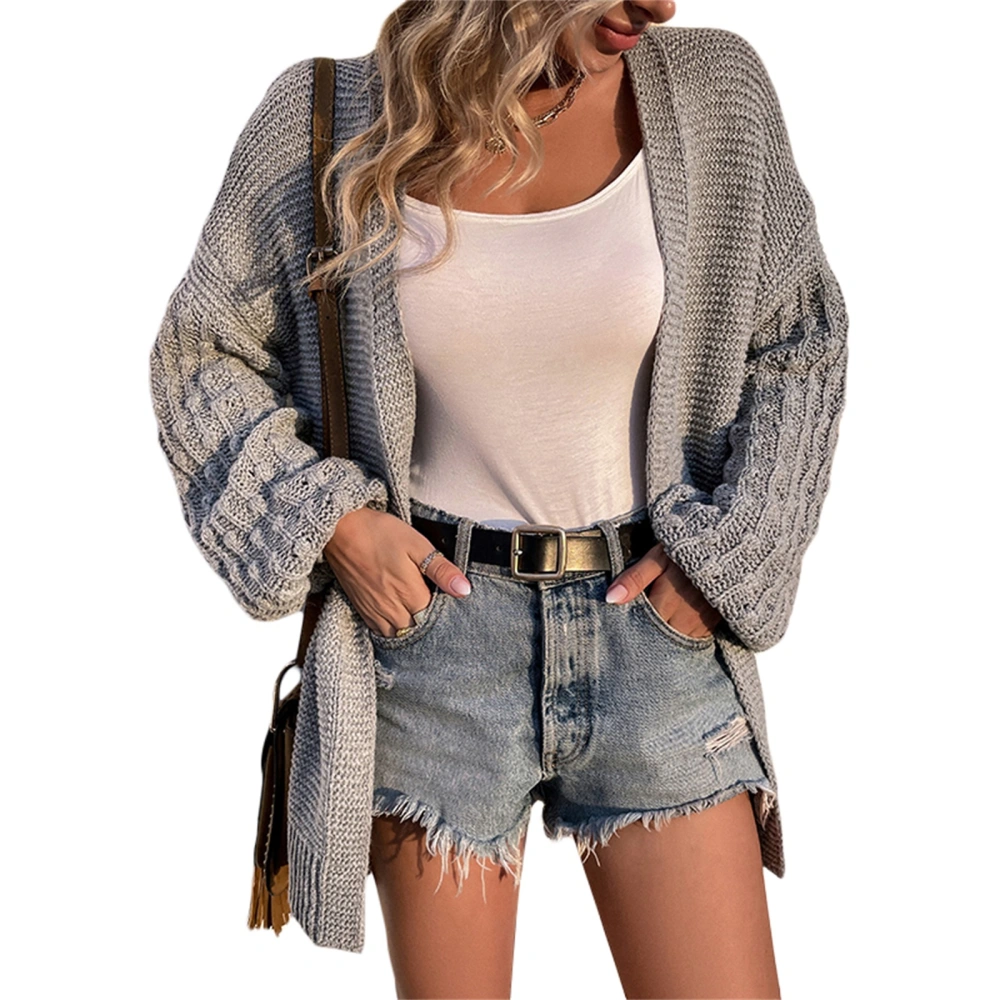 Women Sweater Cardigan Solid Color Lantern Long Sleeve Knitted Coat