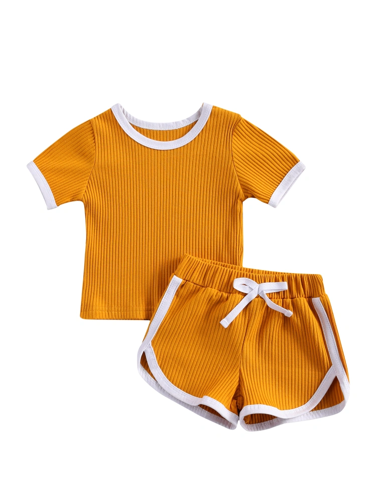 Girl’s Casual Solid Color Short Sleeve T-shirt and Short Pants Set