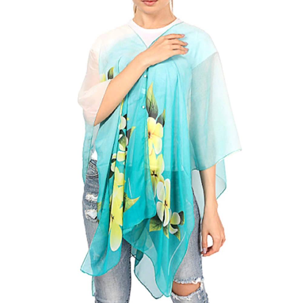 Women Summer Shawl, Elegant Flower Print Beach Sun Protection Wrap