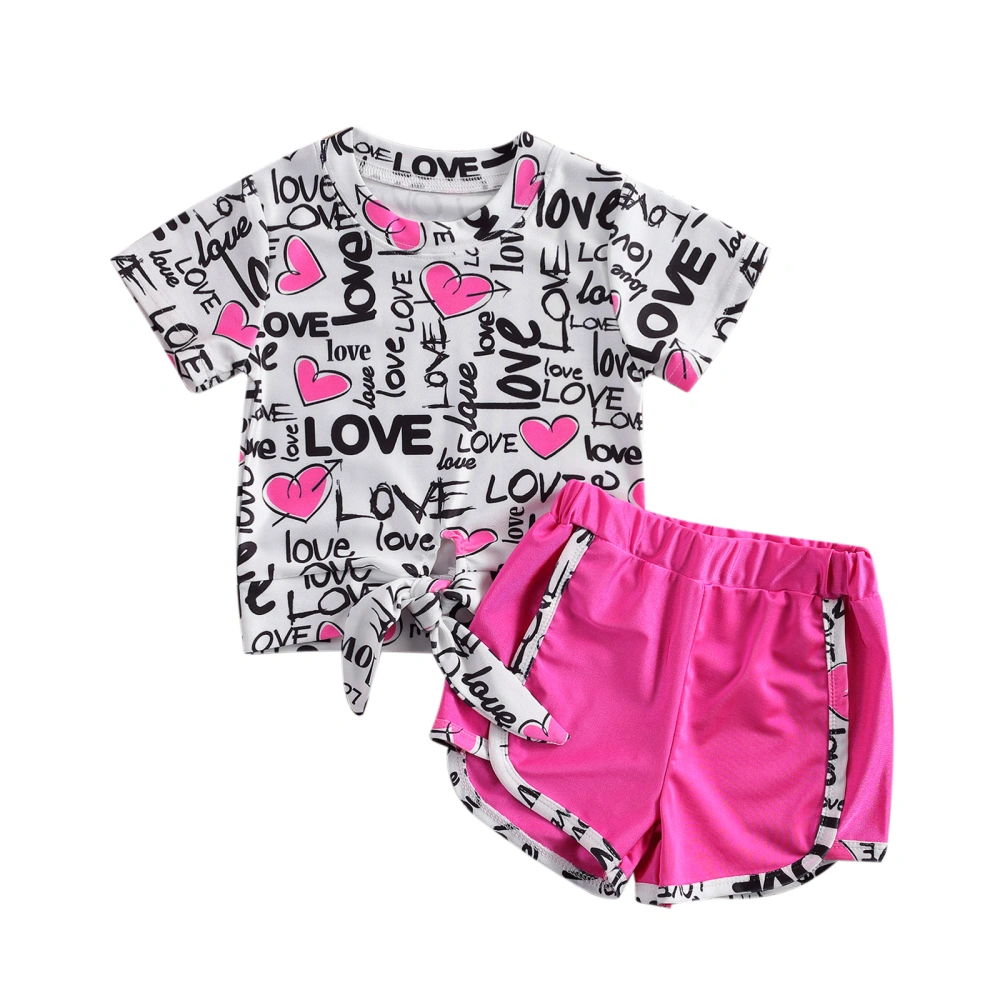 Kids Baby Girls 2-piece Outfit Set Short Sleeve Heart Print Tops+Shorts Set