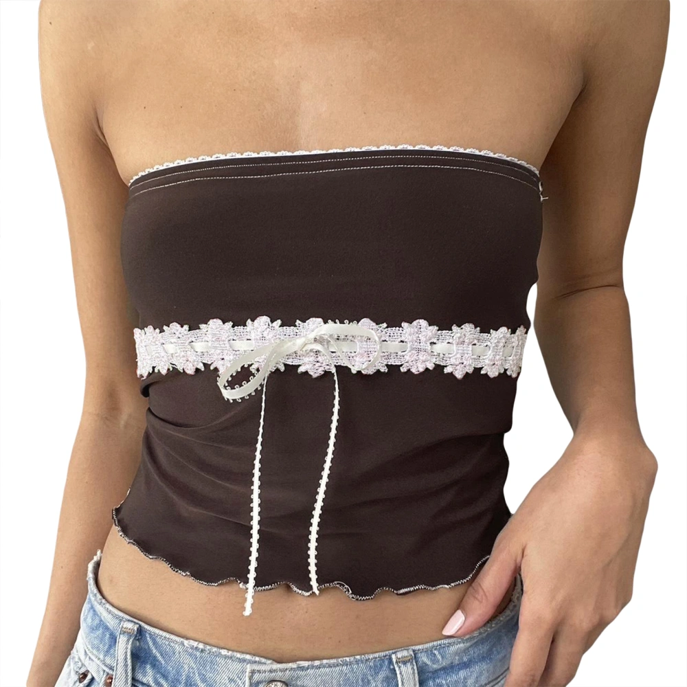 Women Fashion Tube Tops Floral Lace Patchwork Strapless Bandeau