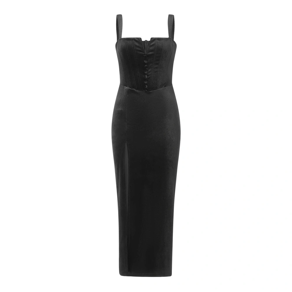 Women's Velvet Bodycon Long Dress, Sleeveless High Split Party Dress