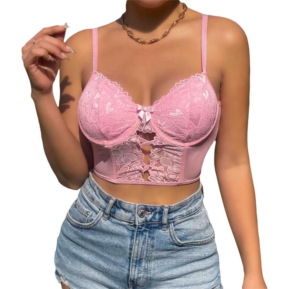 Women Camisole, Sleeveless V-neck See-through Lace Patchwork Bralette