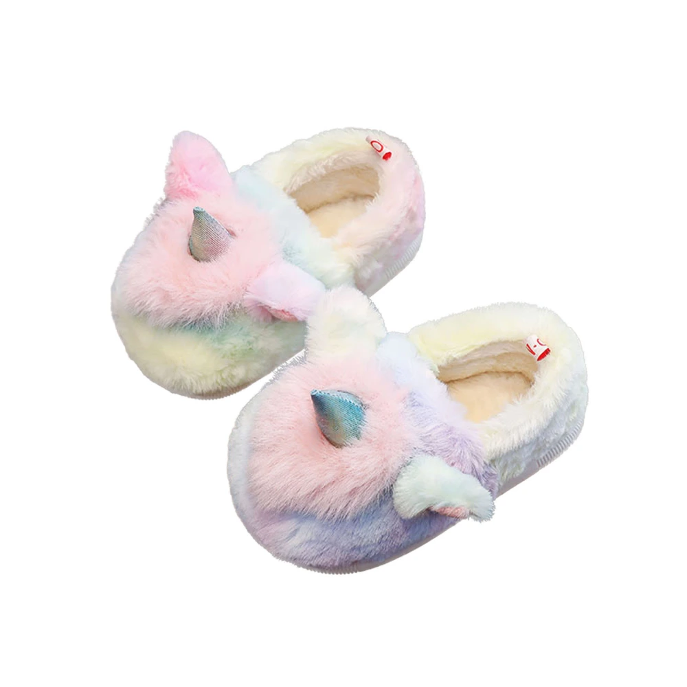 Girl Winter House Shoes, Plush Tie-dye Unicorn Slippers/Slip-on Shoes