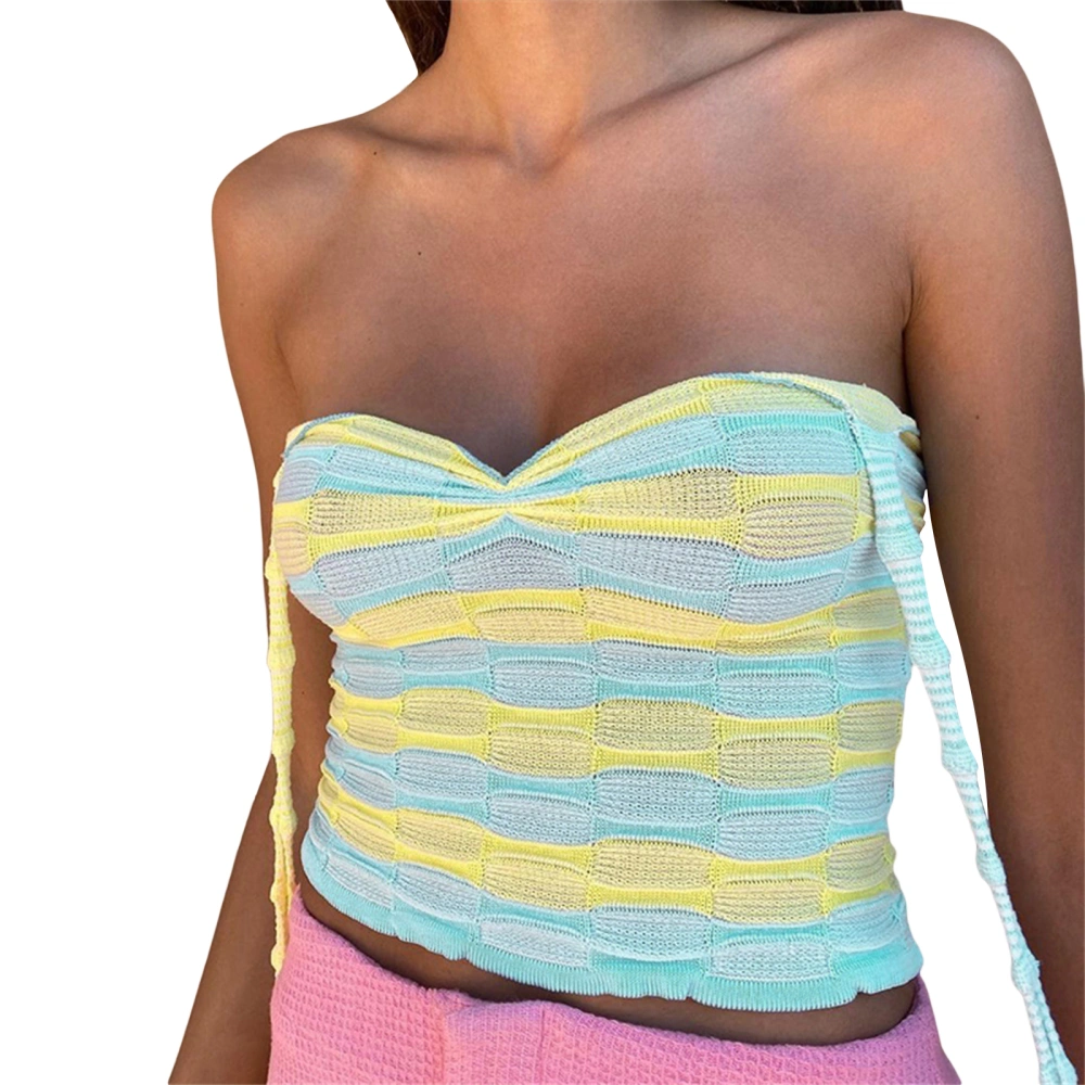 Women's Summer Sleeveless Backless Hanging Neck Striped Tops