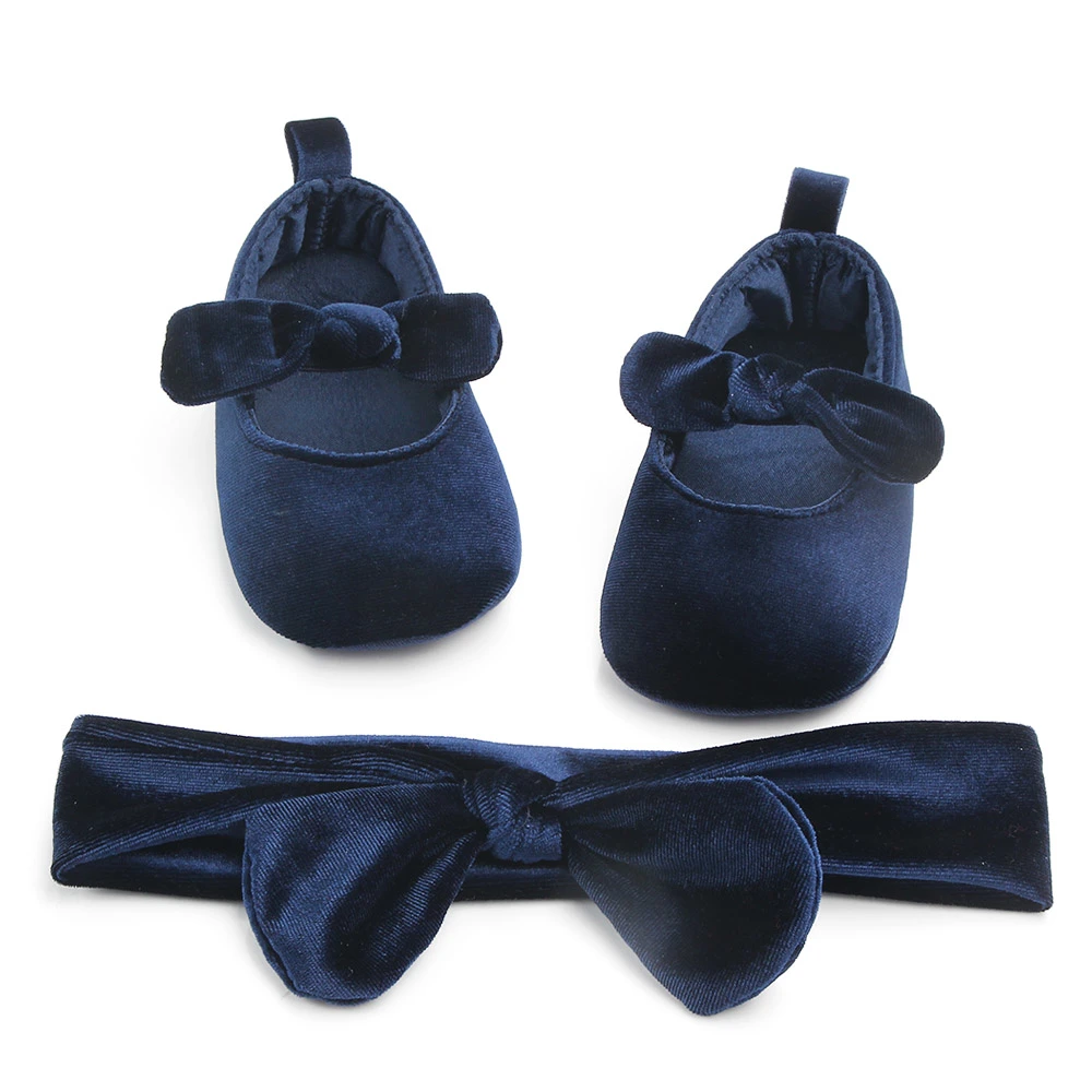 Newborn Girls Shoes Cute Bow Anti-Slip Soft Sole Shoes + Headband