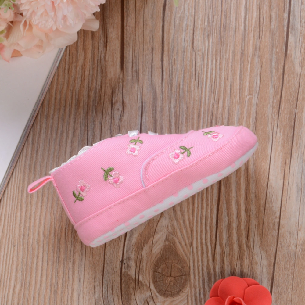 Baby Girl Floral Cotton Shoes, Embroidered Soft Prewalker Footwear