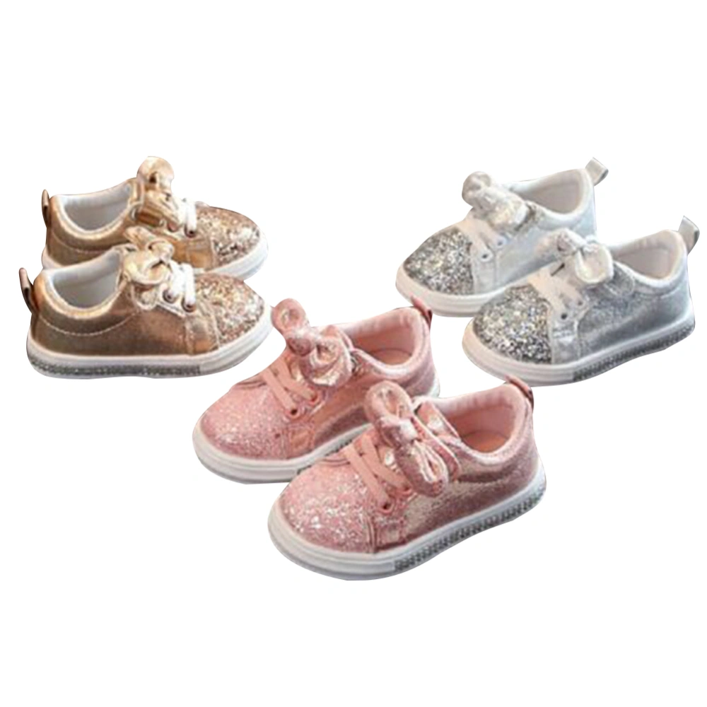 Girls Soft Sole Sports Shoe, Sequins Casual Sneakers, Cute Bowknot Shoes