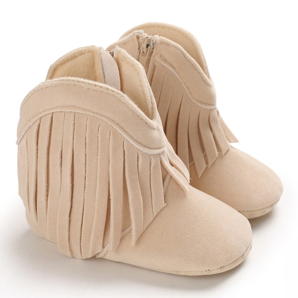 Baby Girl Tassel Boots, Flat Bottom Zipper Closure Mid-High Casual Shoes