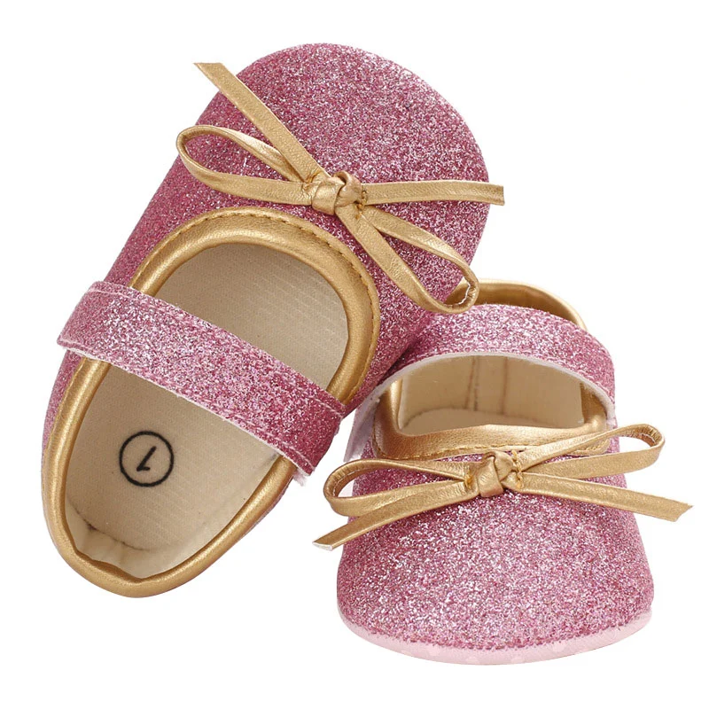 Baby Girl Toddler Shoes with Sequin Bow Decoration Anti Skid Soft Sole Shoes