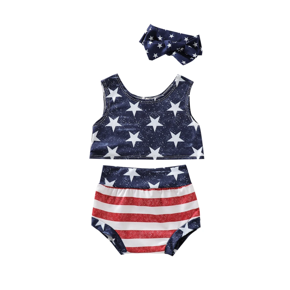 Independence Day Outfits, Sleeveless Crop Top + Shorts + Headband