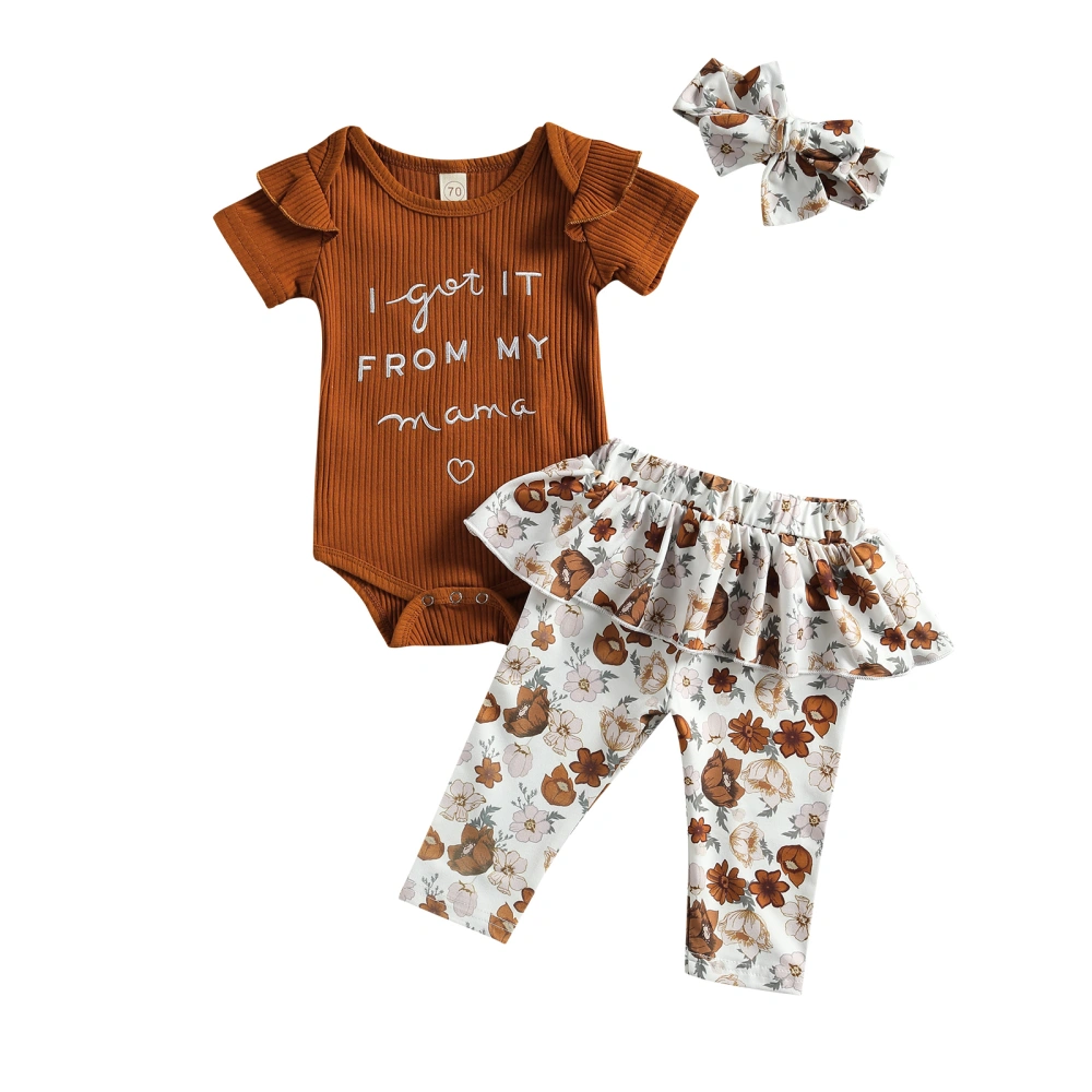 Girls Short Sleeve Set, Romper, Flower Printing Long Trousers and Hairband