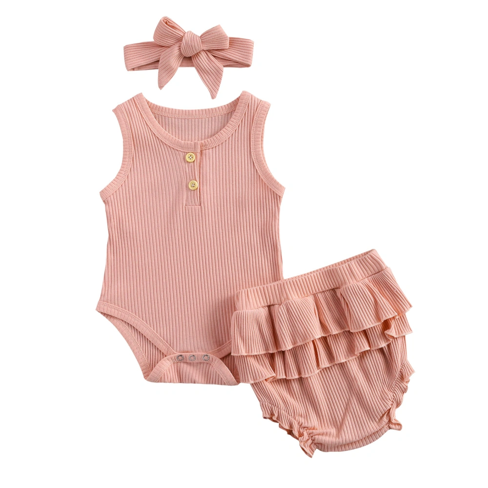 Baby Girl’s Sleeveless Jumpsuit and Ruffles Shorts with Headband