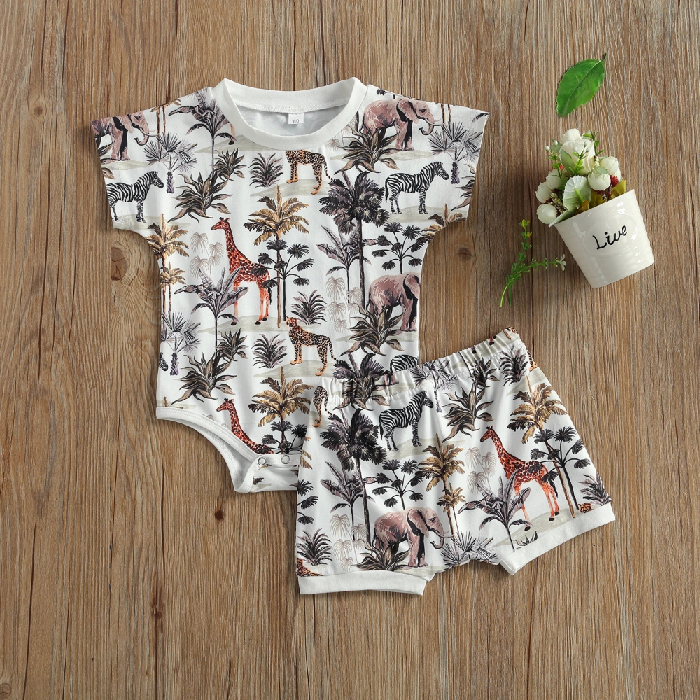 Kids Baby 2-piece Outfit Set Short Sleeve Animal Print Romper+Shorts Set