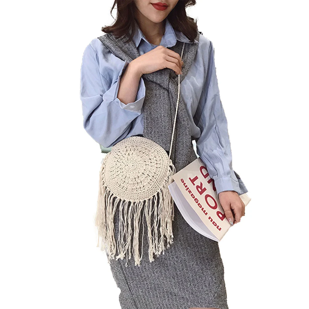 Women Casual Daily Shoulder Bag, Solid Color Tassel Crossbody Bag