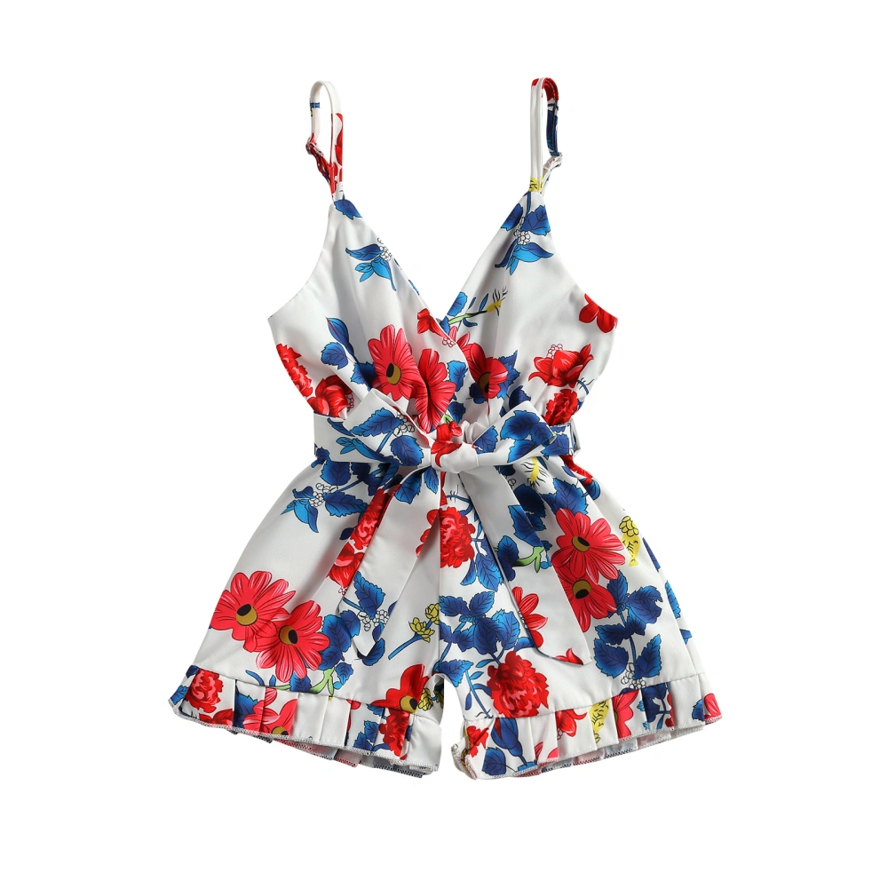 Baby Sleeveless Jumpsuit with Belt Decoration Flower Print Clothing