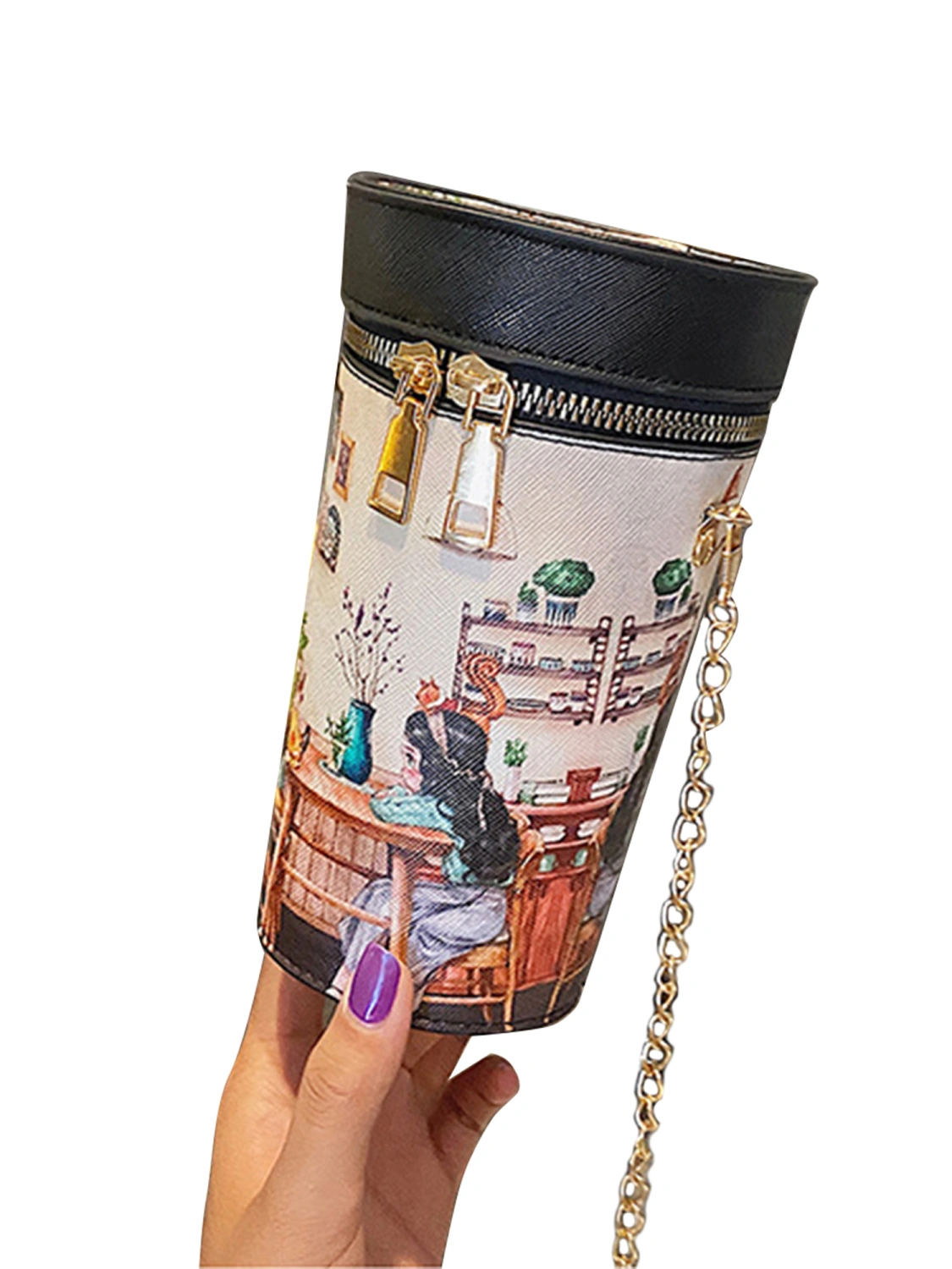 Women's Zipper CLosure Messenger Bag, Waterproof Barrel Shaped Purse
