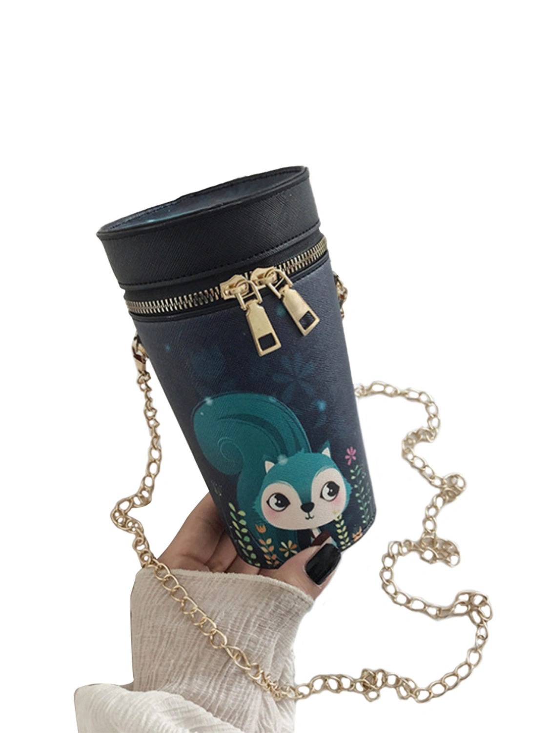 Women's Zipper CLosure Messenger Bag, Waterproof Barrel Shaped Purse