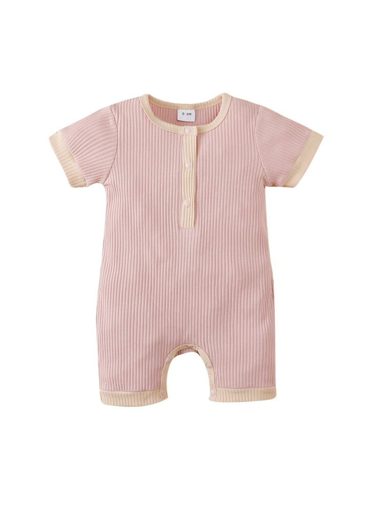 Baby’s Short Sleeve Contrast Color Round Neck Single-breasted Romper