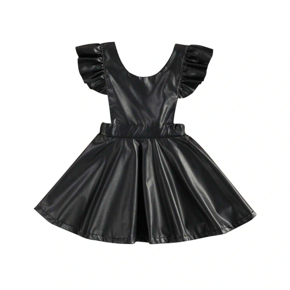 Toddler Girl Overall Dress Ruffle Sleeve Backless Suspender Skirt