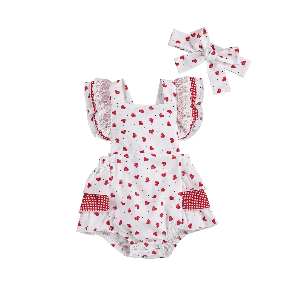 Toddler Girls Round Collar Romper, Summer Love Printing Playsuit