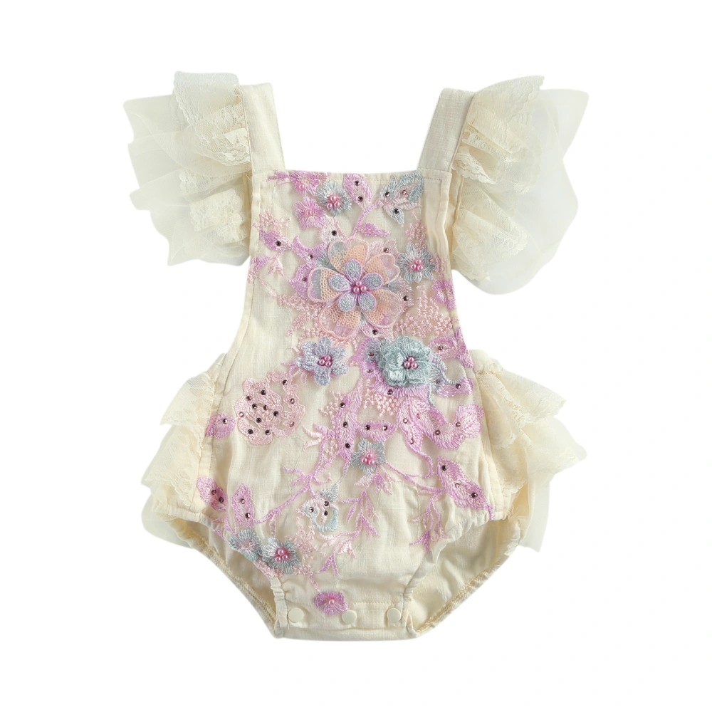 Newborn Baby Girls Fashion Fly Sleeve Lace Romper Stylish Flower Romper