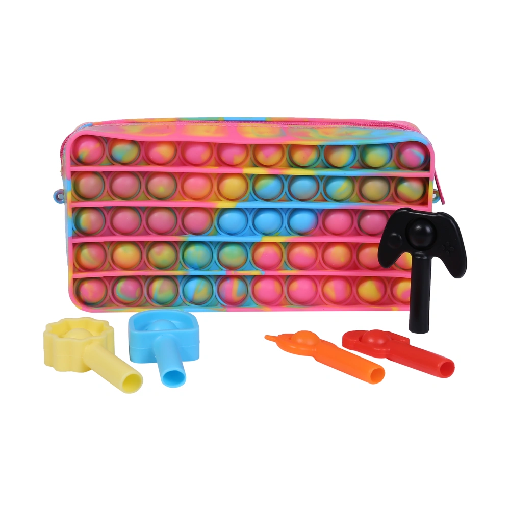 Tie-Dyed Pen Container Storage Box with Small Push Bubble Toy/ Pen Cap