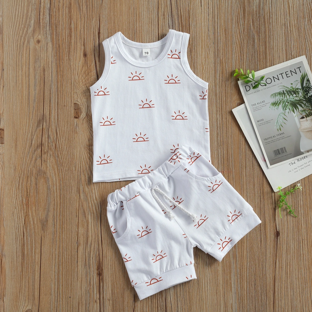 Baby 2-piece Outfit Set Sun Print Tank Top+Shorts Set for Kids Boys Girls