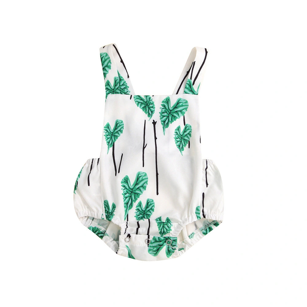 Baby Girl Summer Romper, Sleeveless Plant Print Boat Neck Playsuit