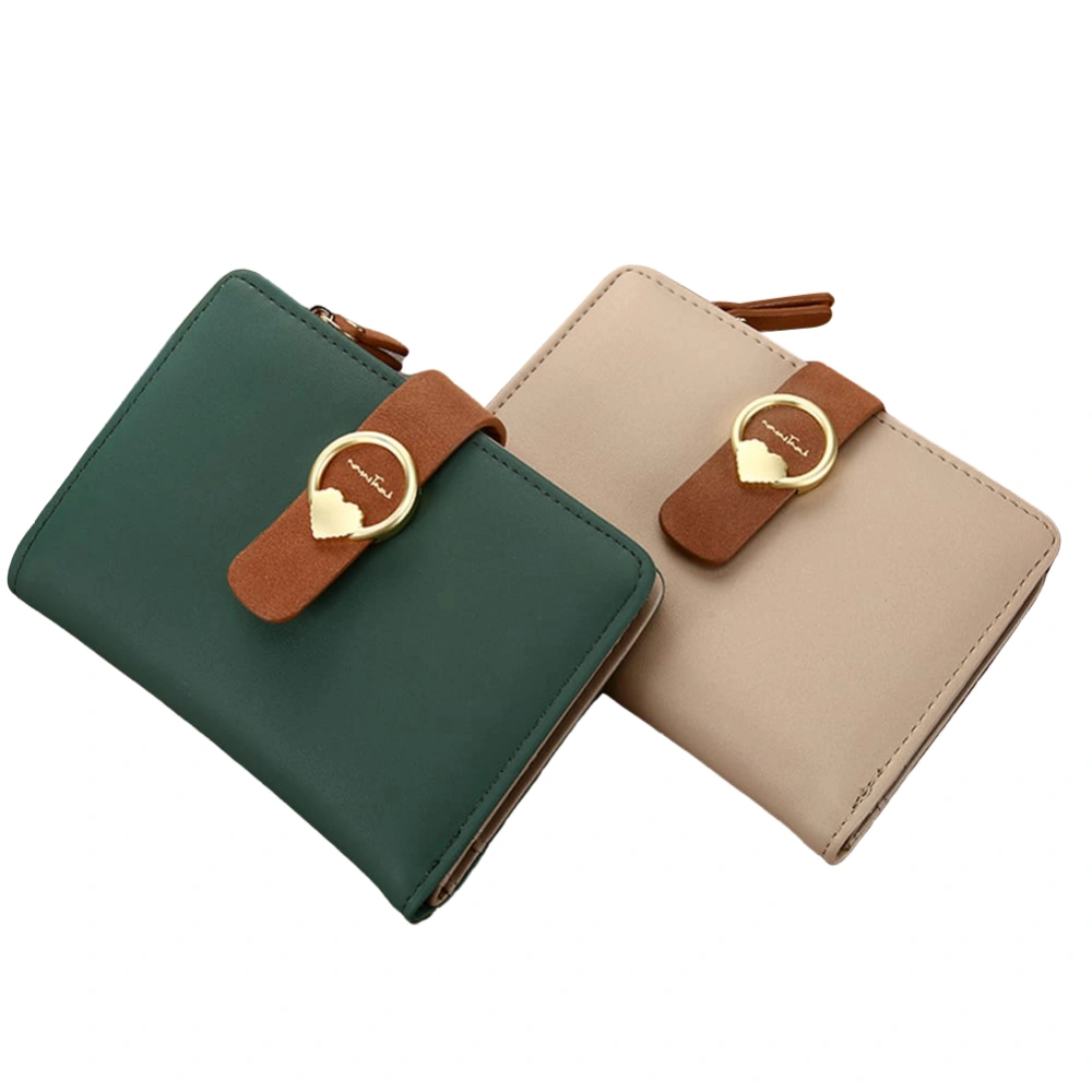 Women Short Folding Wallet, Zipper Credit Card Wallet with Heart Snap