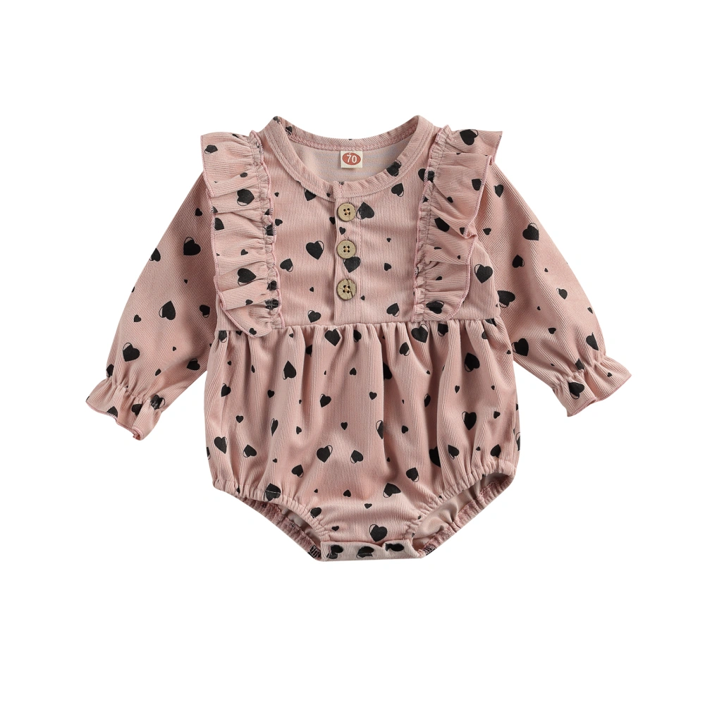 Newborn Baby Girls Fashion Heart Print Romper Stylish Long Sleeve Romper