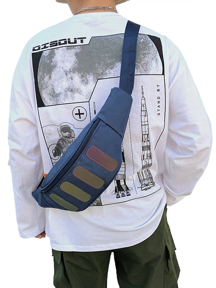 Men Fanny Pack Large Adjustable Waist Crossbody Bag with Big Reflective Stripes