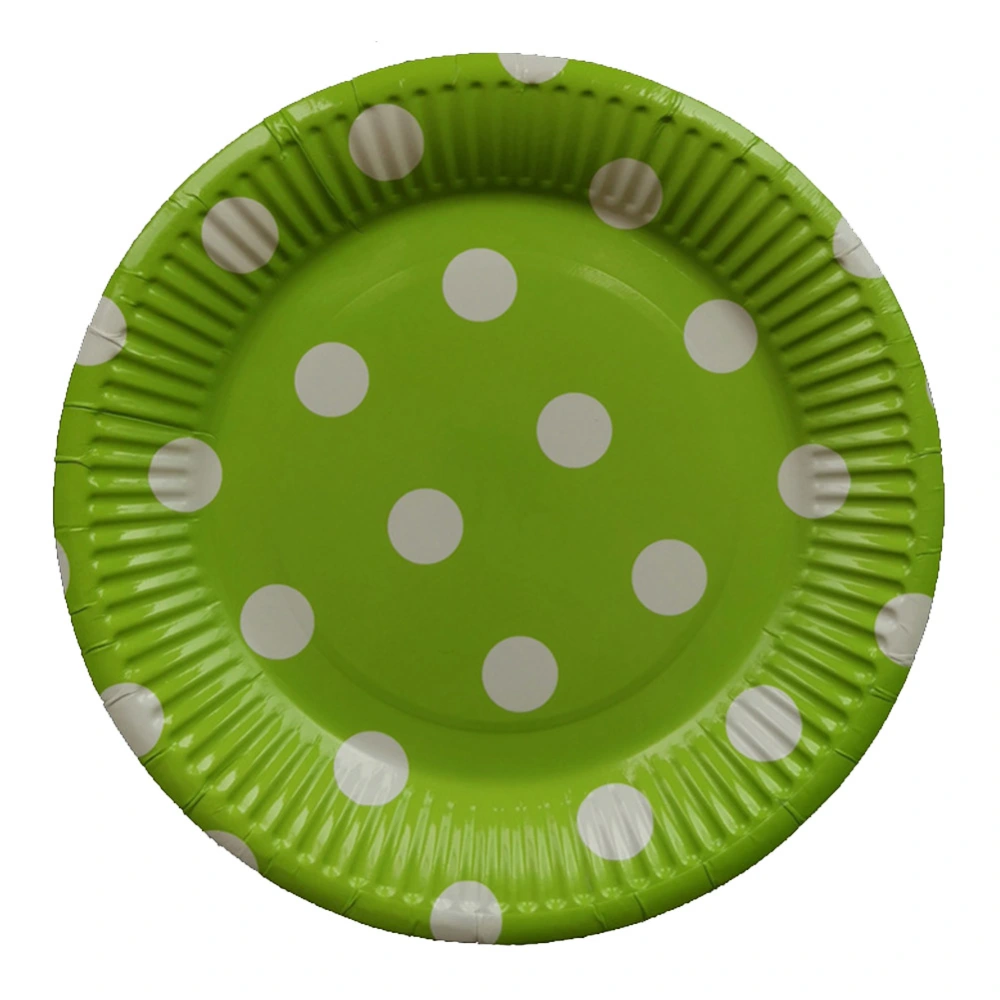 10Pcs Party Supplies 7 Inch Dot Paper Tray Cake Plate Disposable Barbecue Plate(Green)