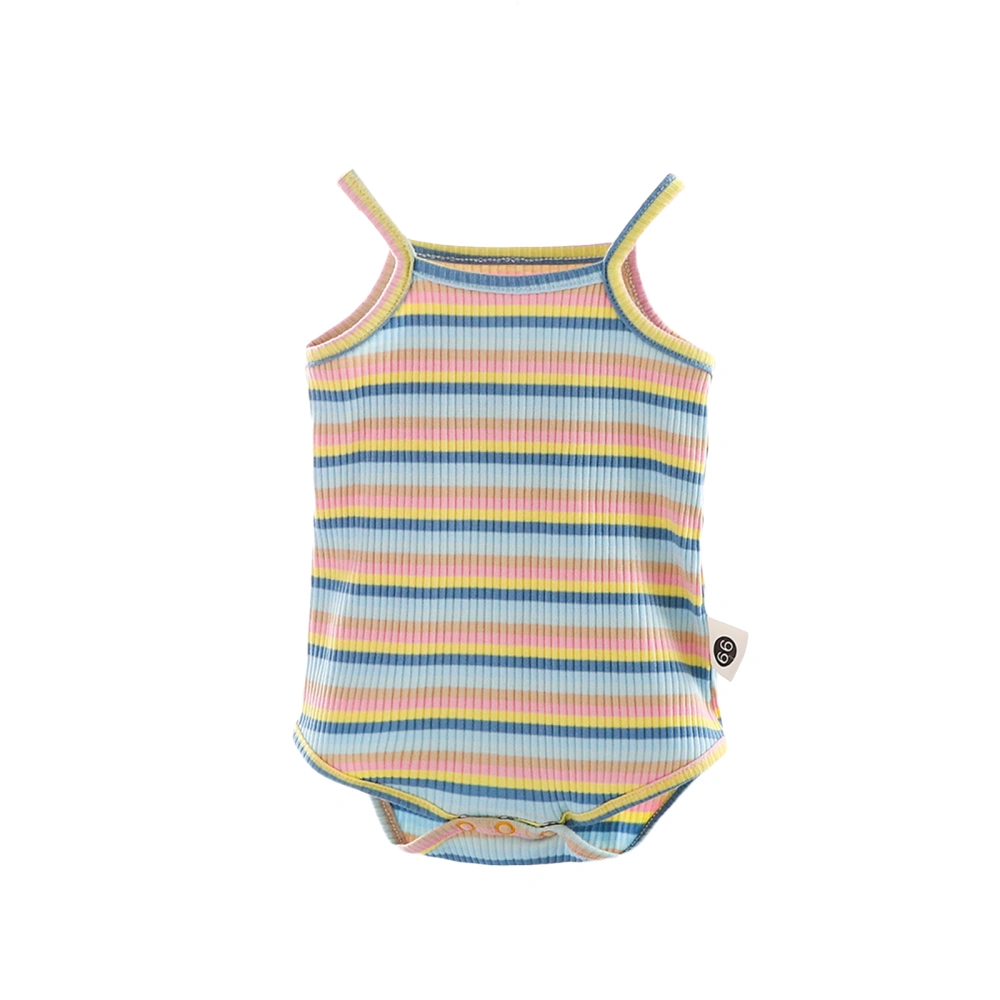 Baby's Rainbow Stripe Romper, Round Neck Sleeveless Triangle Crotch Bodysuit