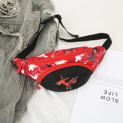 Children Boys Girls Zipper Belt Bag Cute Cartoon Dinosaur Print Chest Bag