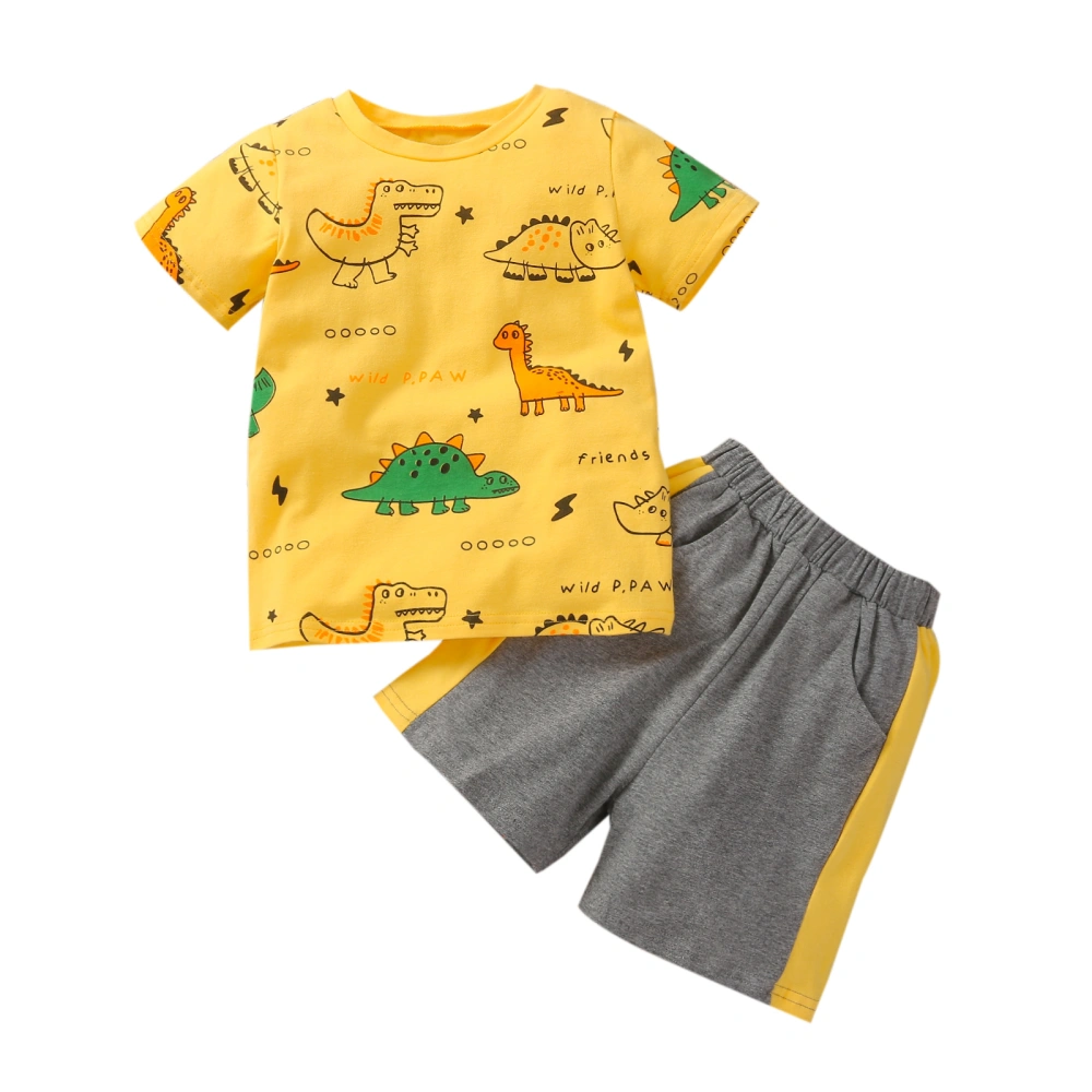 Little Boys Outfit, Round Collar Short Sleeve Top, Casual Shorts