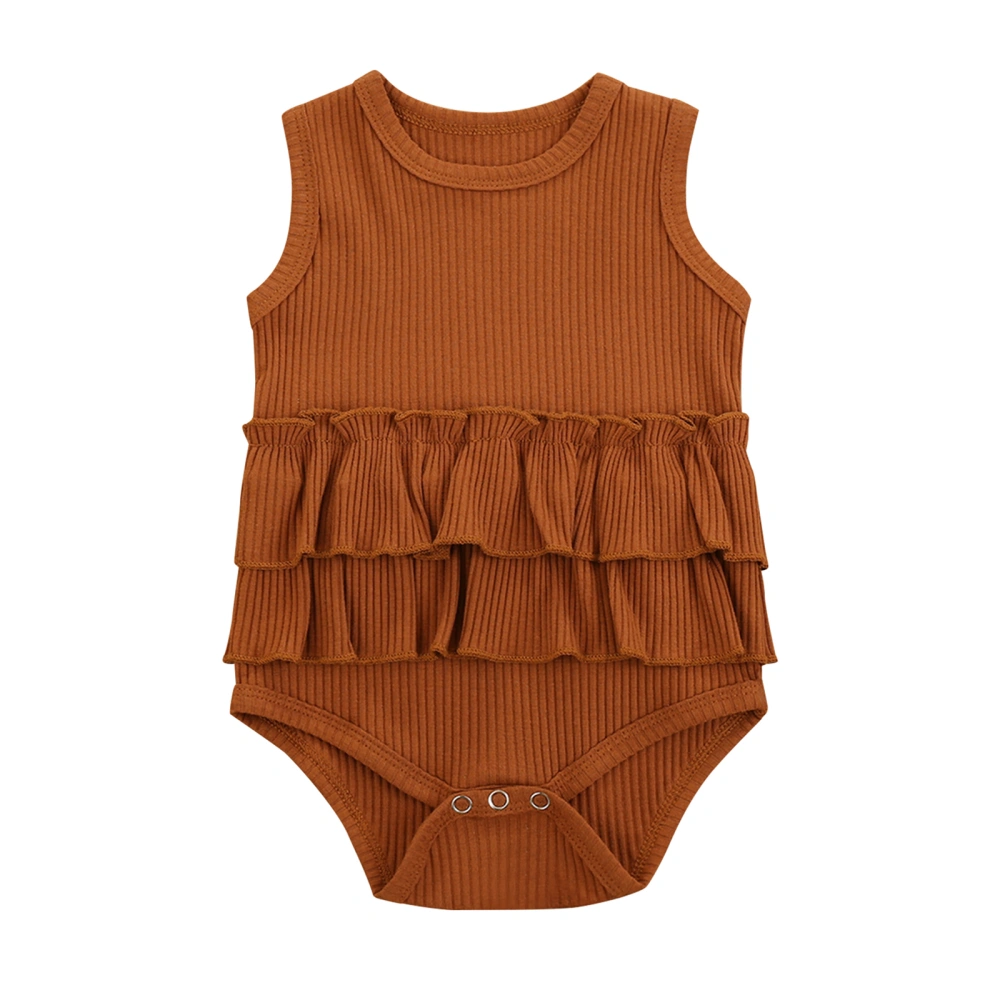 Baby’s Solid Color Knitted Romper, Sleeveless Triangle Bodysuit for Summer