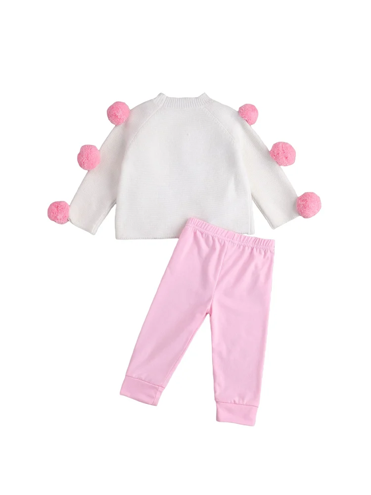 Children's Two Piece Set, Baby's Shoulder Ball Sweater Pullover Pants for Girls