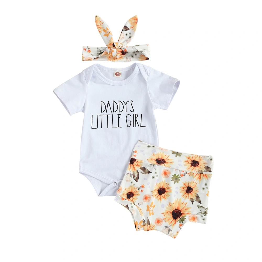 Baby Girls Outfit, Short Sleeve Letter Romper, Sunflower Printing Shorts