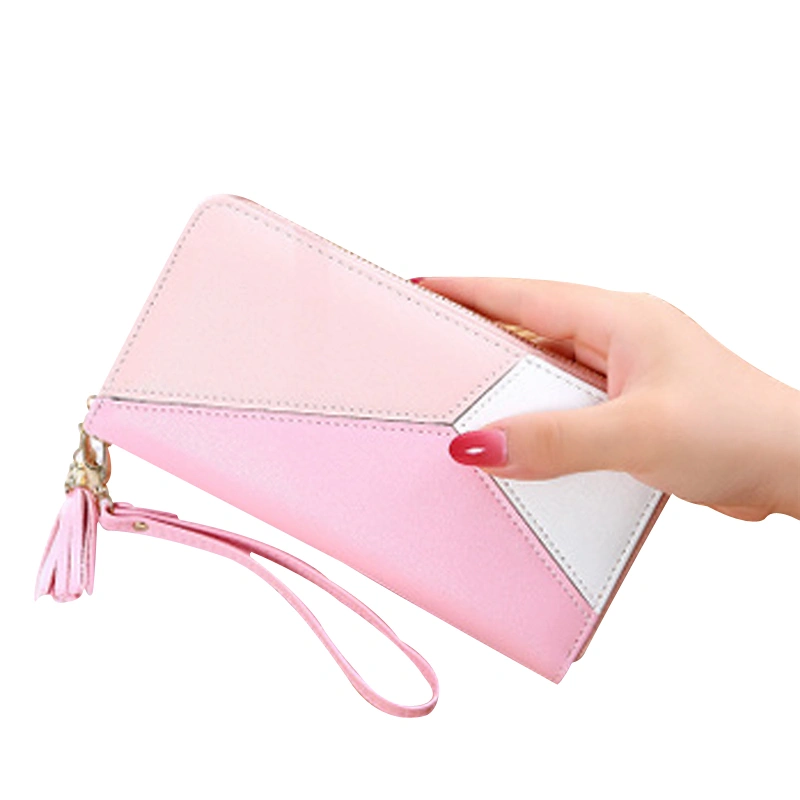 Women Zipper PU Leather Wallet Patchwork Multi-layer Tassel Handbag