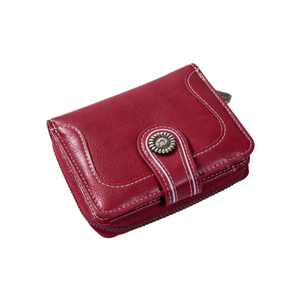 Women Short Purse PU Wallet, Vintage Solid Folding Zipper Card Coin Wallet