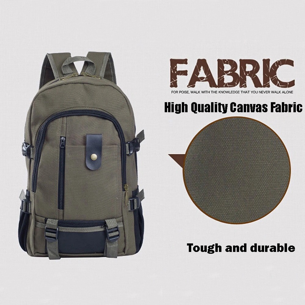 Men's Vintage Canvas Backpack Solid Color Simple Zipper Closure School Bag