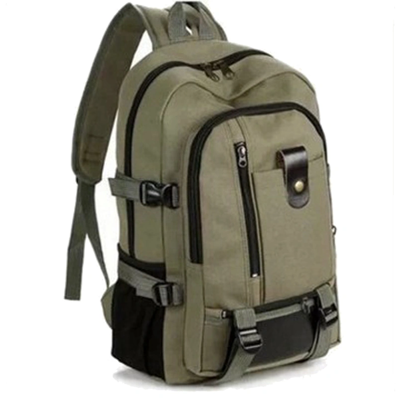 Men's Vintage Canvas Backpack Solid Color Simple Zipper Closure School Bag