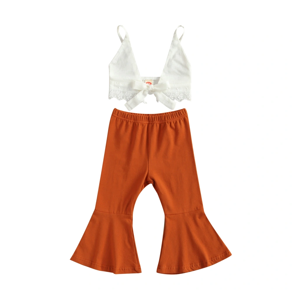 Little Girl Solid Color Crop Tops and Flared Long Pants 2-piece Suits