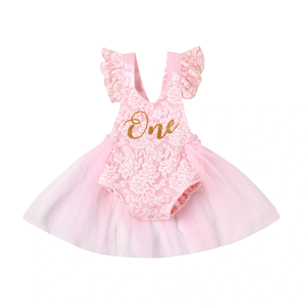 Baby Romper Dress with Mesh Stitching, One Letter Print Costume