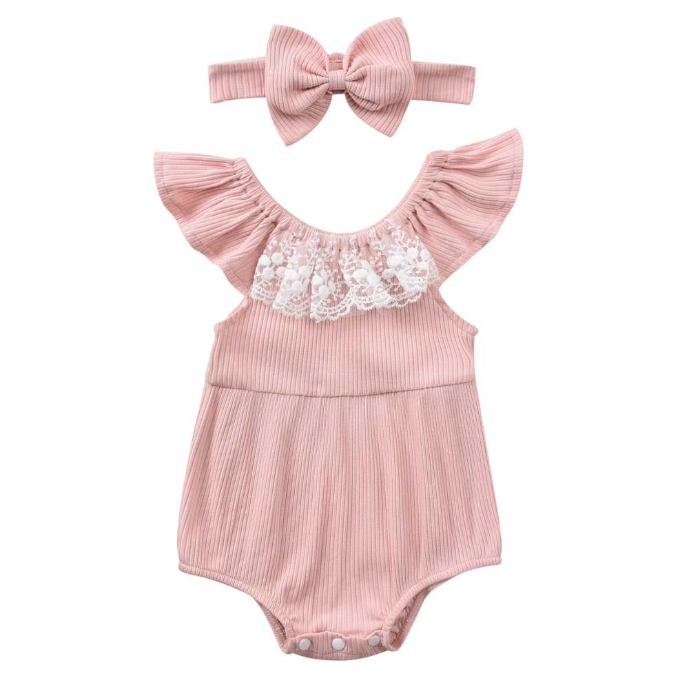 Baby Girls Outfit, Lace Decoration Flouncing Sleeveless Romper