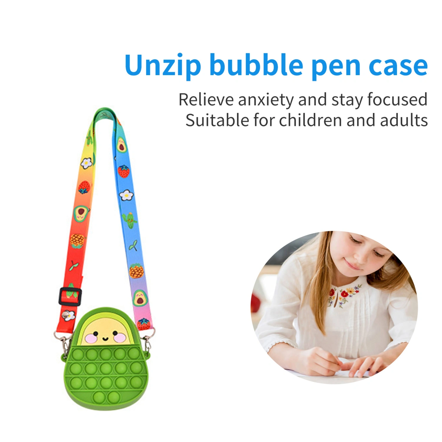 Girls Messenger Bag Zipper Press Bubble Avocado Decompression Toy 