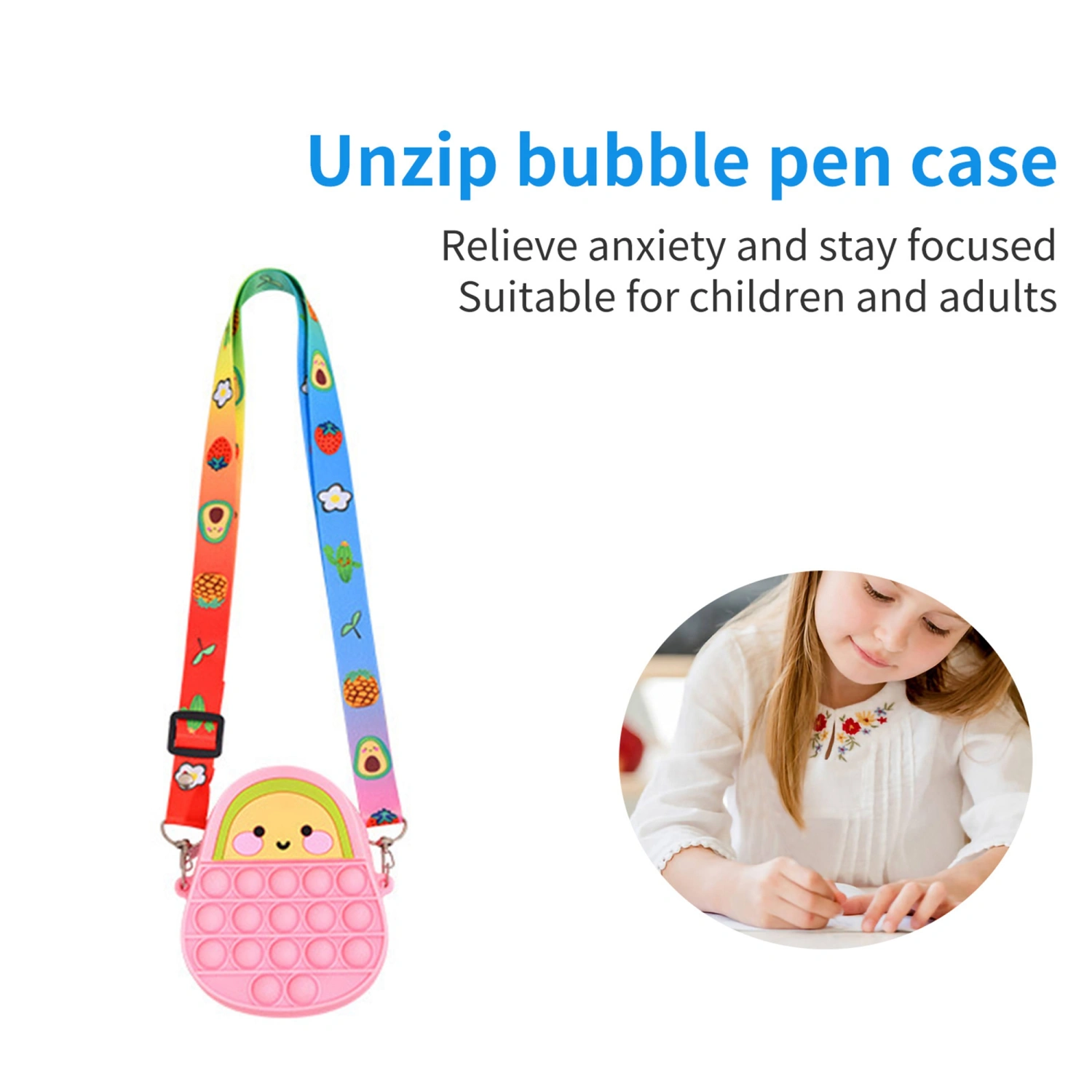 Girls Messenger Bag Zipper Press Bubble Avocado Decompression Toy 