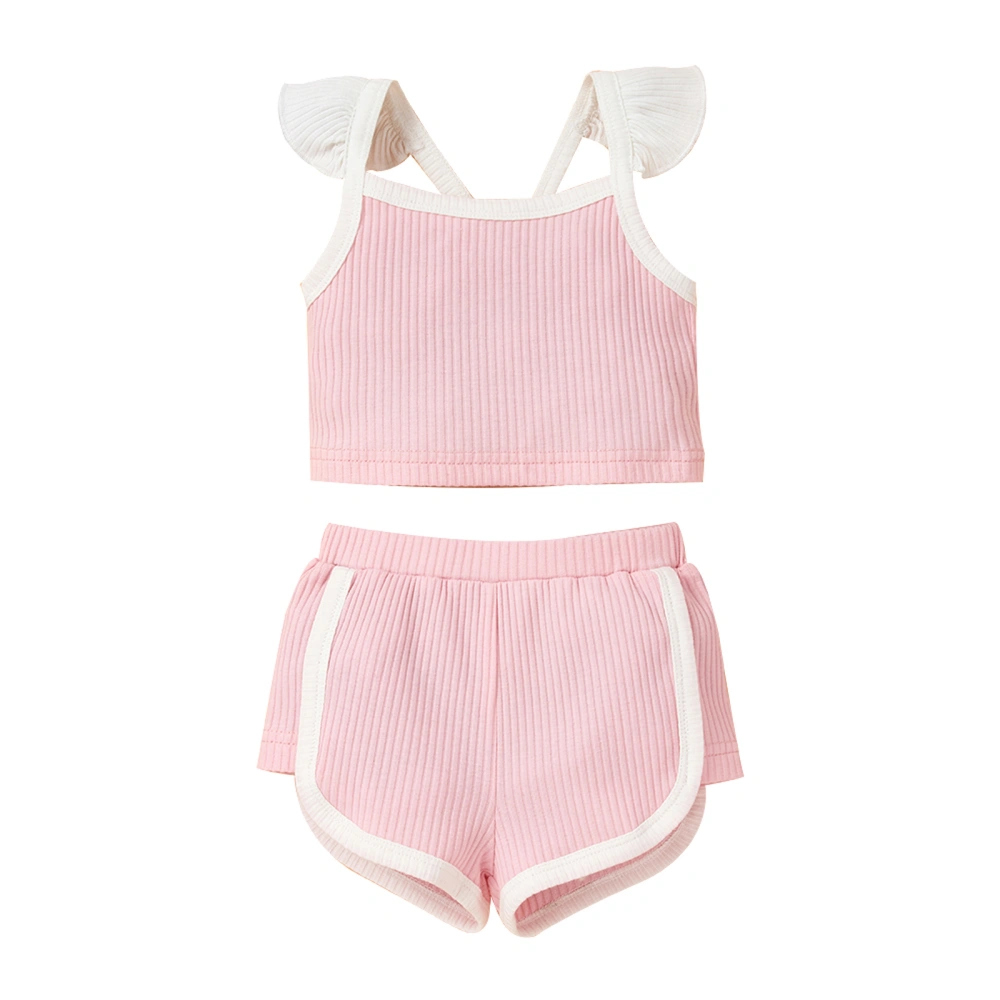 Girl's Two Piece Set, Newborn's Fly Sleeve Square Neck Tops Shorts